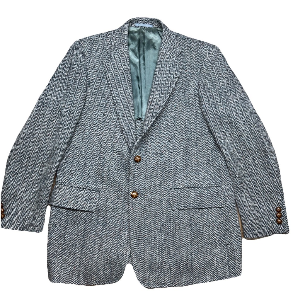 Stanley Blacker Harris Tweed 100% Pure ‎ Scottish Wool Herringbone Suit Coat, 42